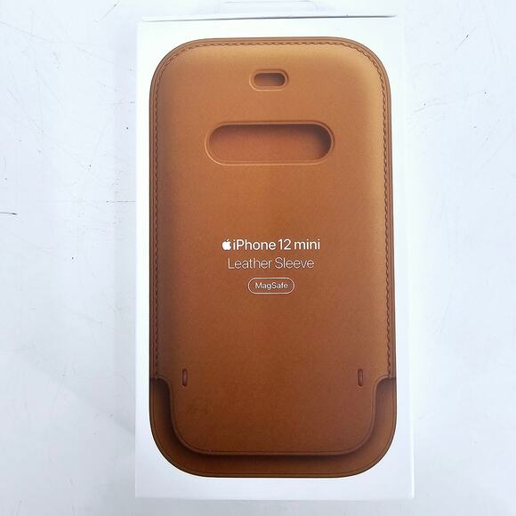 Genuine iPhone 12 mini Leather Sleeve MagSafe Saddle BROWN Phone case w/ Strap - Picture 1 of 7